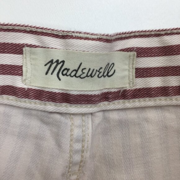 MADEWELL 5 Pocket White Burgundy Striped The High Rise Slim Boyjean Jeans - Picture 2 of 11